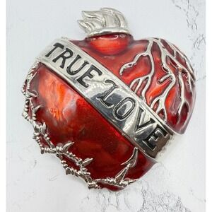 True Love Red Flame Heart Belt Buckle 3.75" Silver Tone Biker